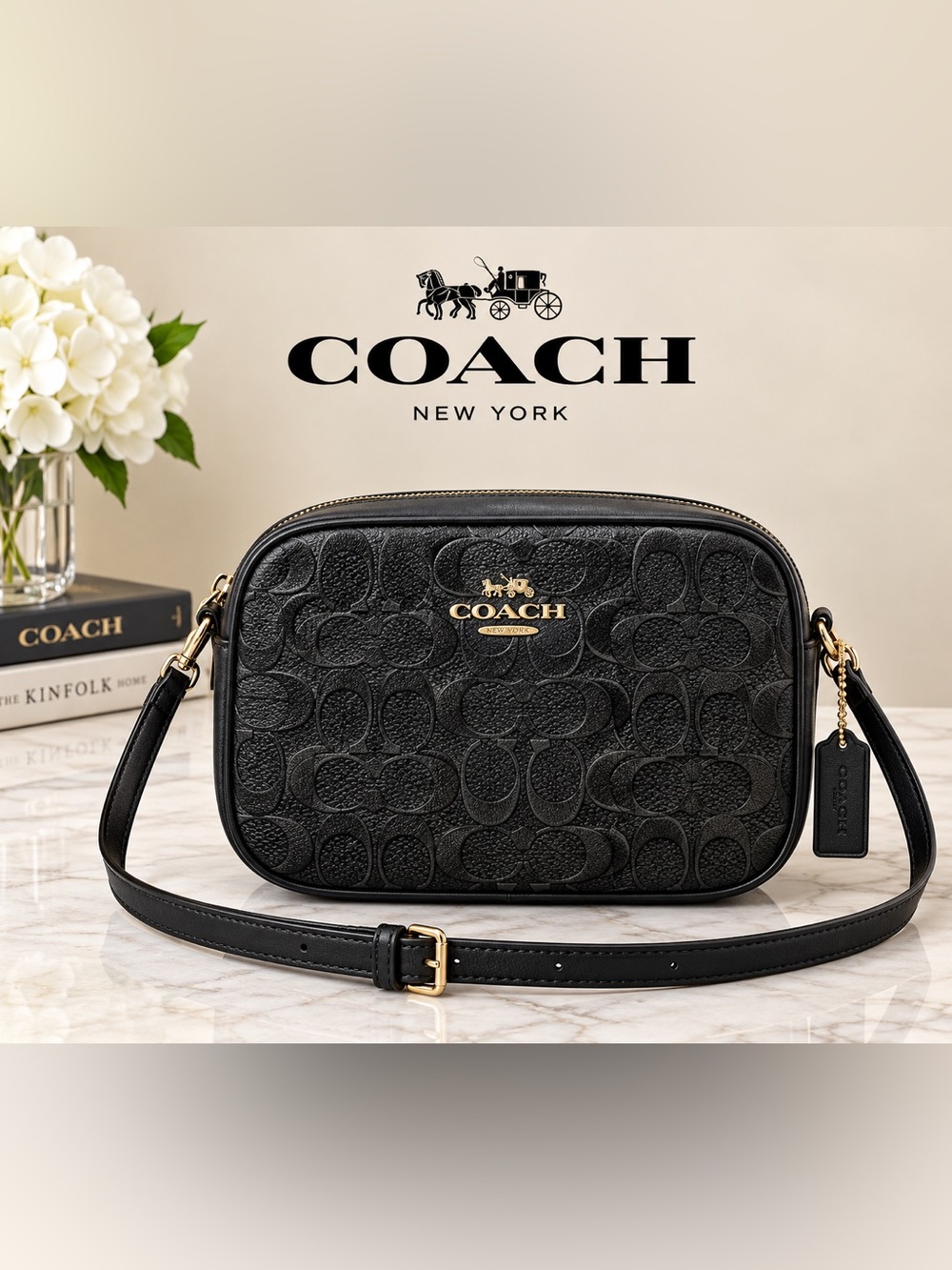 Coach Mini Jamie Camera Bag Signature Debossed Leather - Black